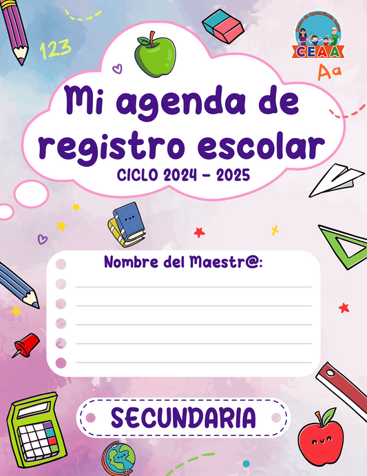 Agenda Colorida MAESTRO Secundaria Ciclo Escolar 2024 - 2025