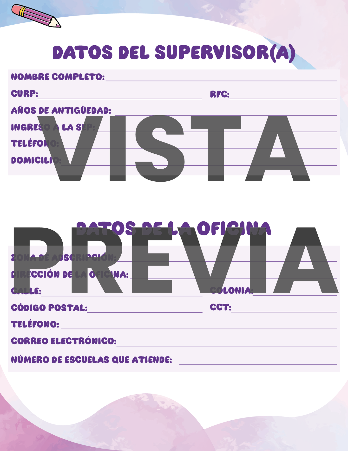 Agenda Colorida SUPERVISOR Preescolar Ciclo Escolar 2024 - 2025
