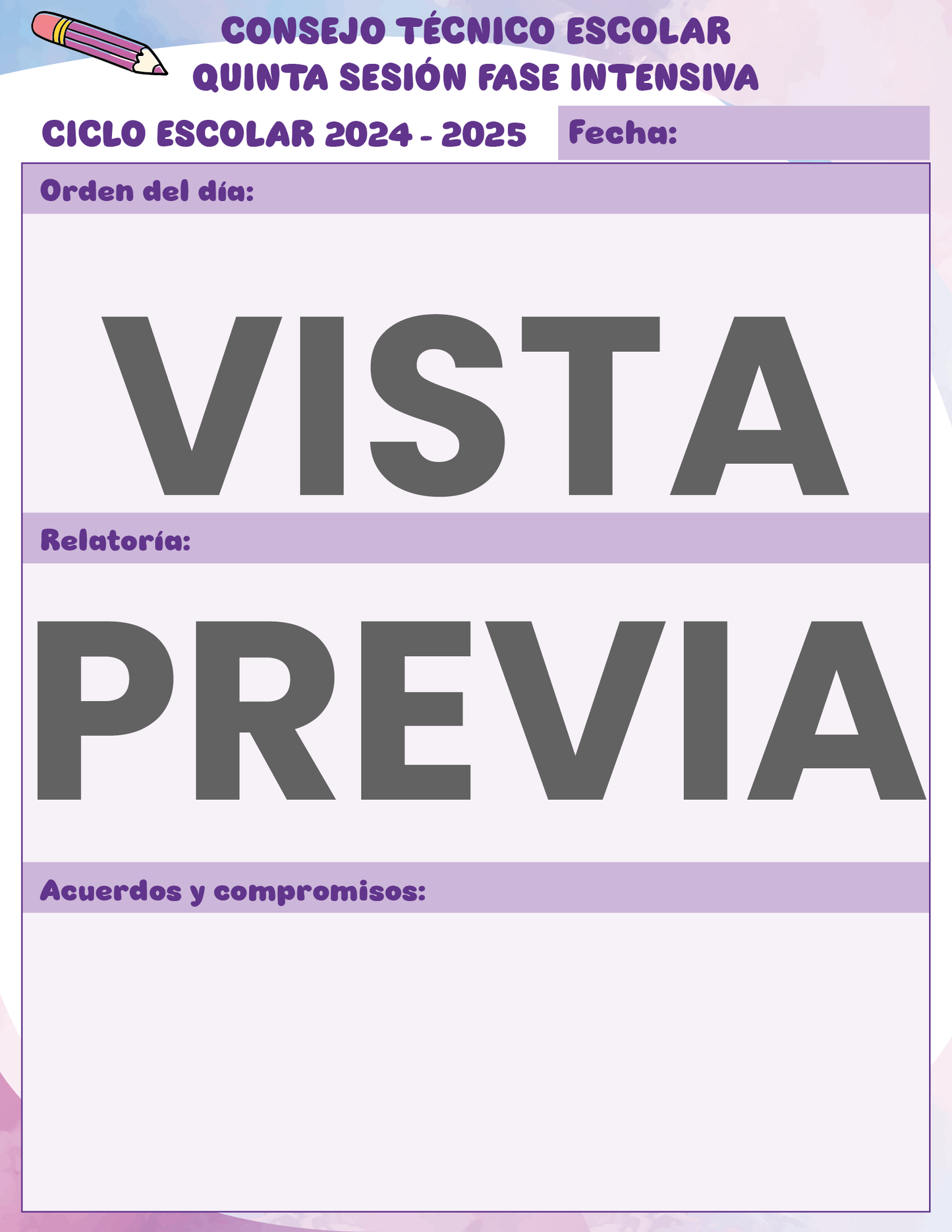 Agenda Colorida SUPERVISOR Preescolar Ciclo Escolar 2024 - 2025