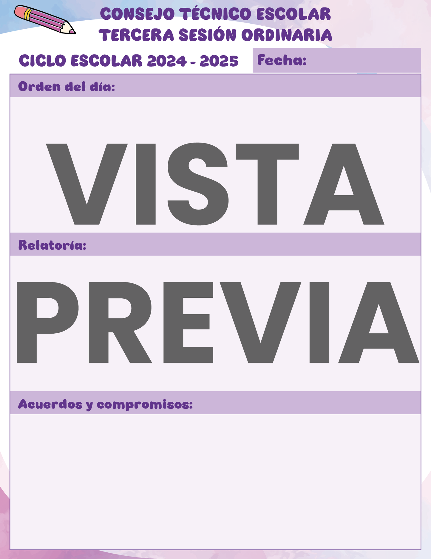 Agenda Colorida SUPERVISOR Preescolar Ciclo Escolar 2024 - 2025