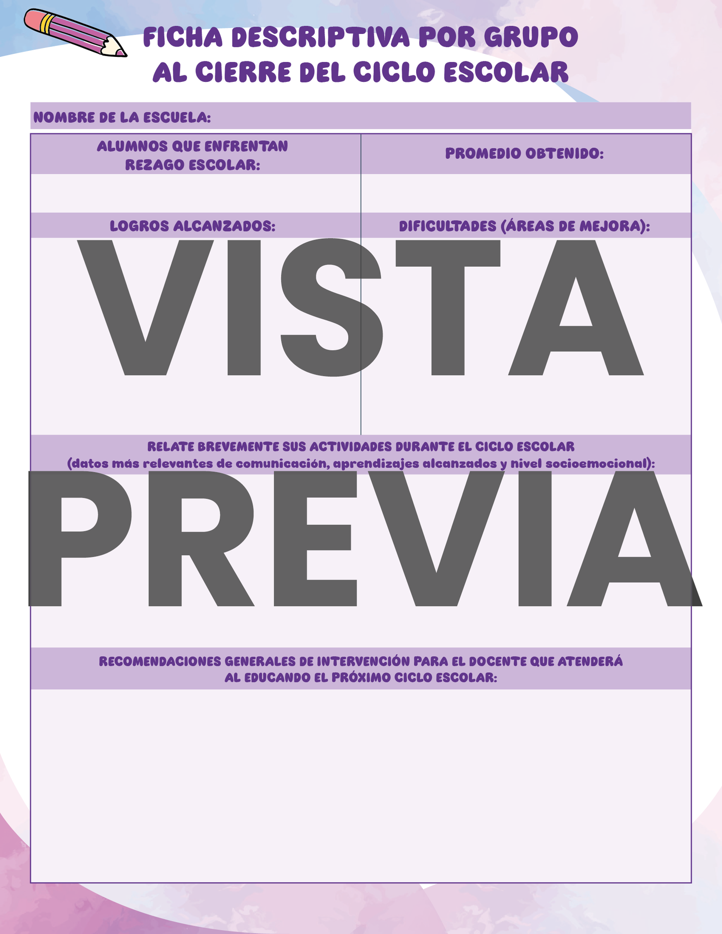 Agenda Colorida SUPERVISOR Preescolar Ciclo Escolar 2024 - 2025