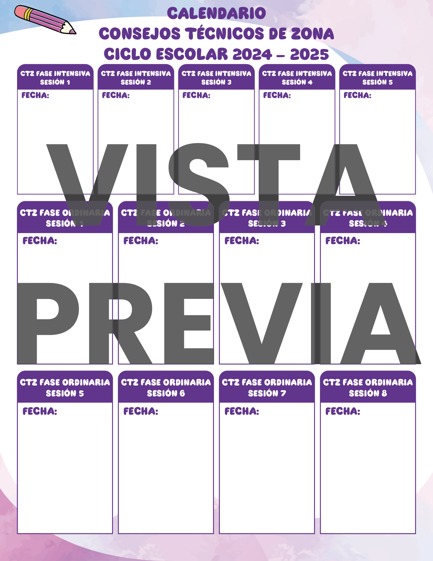 Agenda Colorida SUPERVISOR Preescolar Ciclo Escolar 2024 - 2025