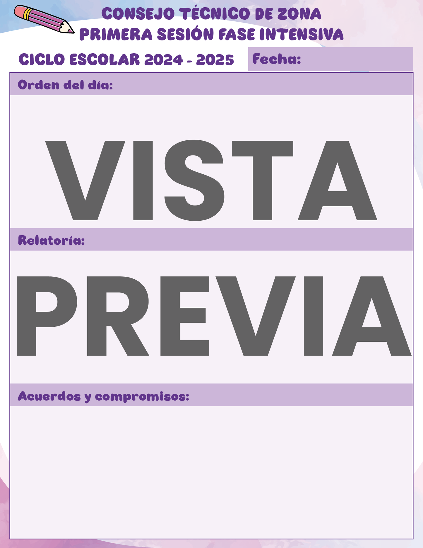 Agenda Colorida SUPERVISOR Preescolar Ciclo Escolar 2024 - 2025