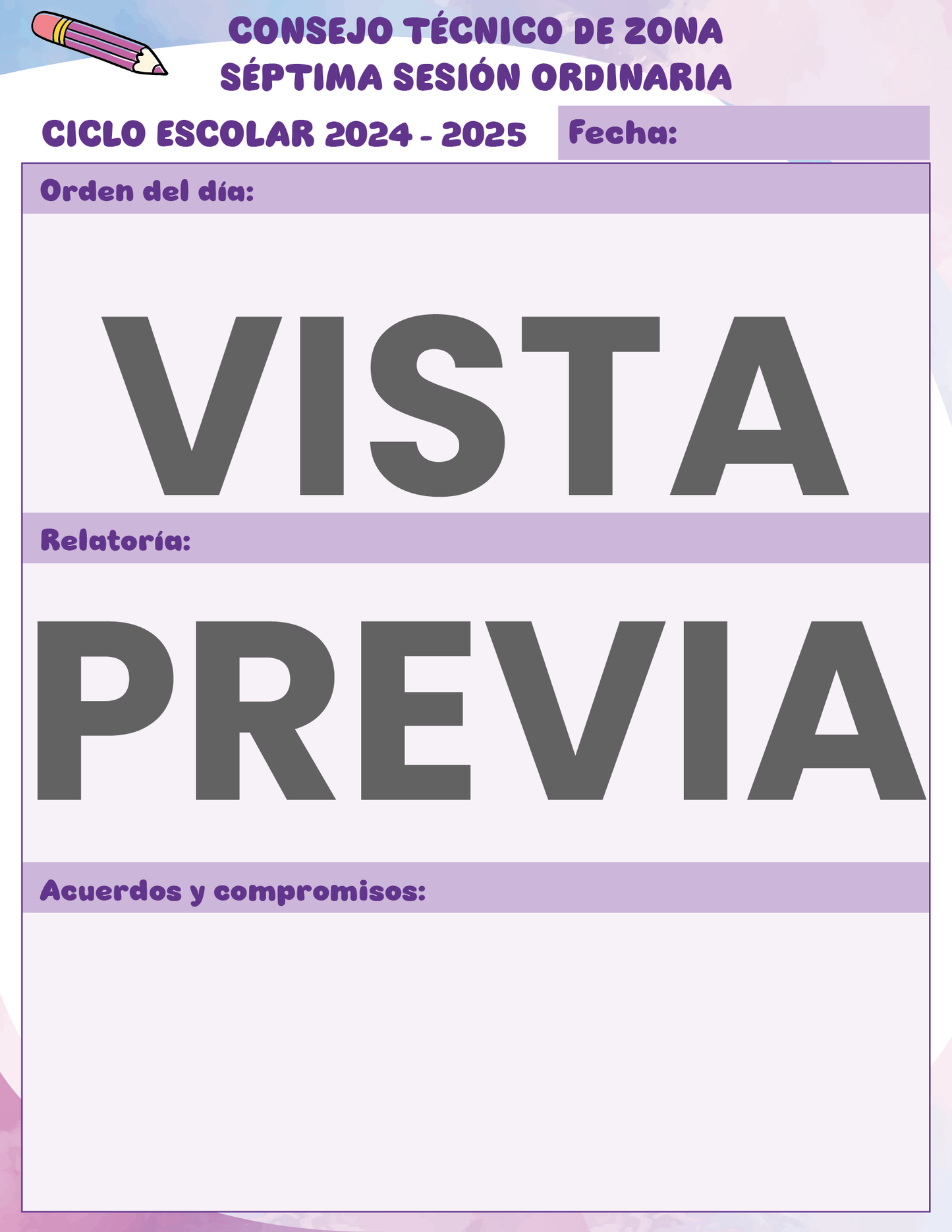 Agenda Colorida SUPERVISOR Preescolar Ciclo Escolar 2024 - 2025