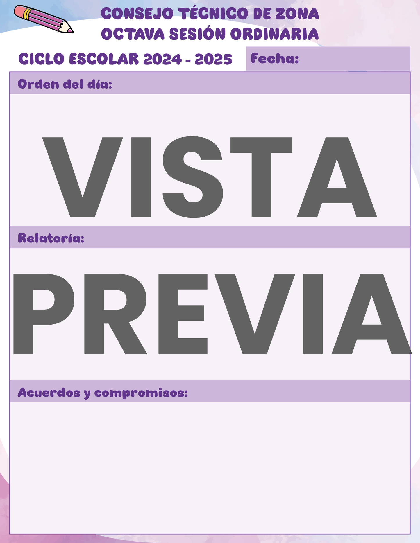 Agenda Colorida SUPERVISOR Secundaria Ciclo Escolar 2024 - 2025