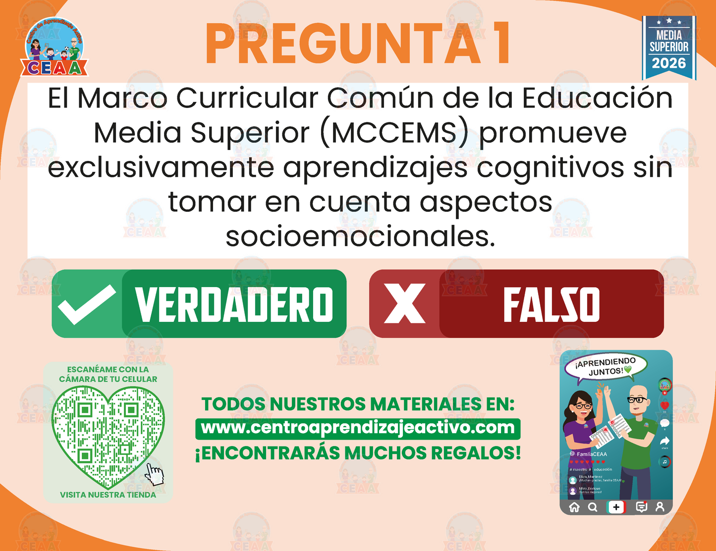 Cuadernillo de Estudio - ANEXO DEL ACUERDO NÚMERO 09/08/23 POR EL QUE SE ESTABLECE Y REGULA EL MARCO CURRICULAR COMÚN DE LA EDUCACIÓN MEDIA SUPERIOR - Verdadero o Falso - Media Superior