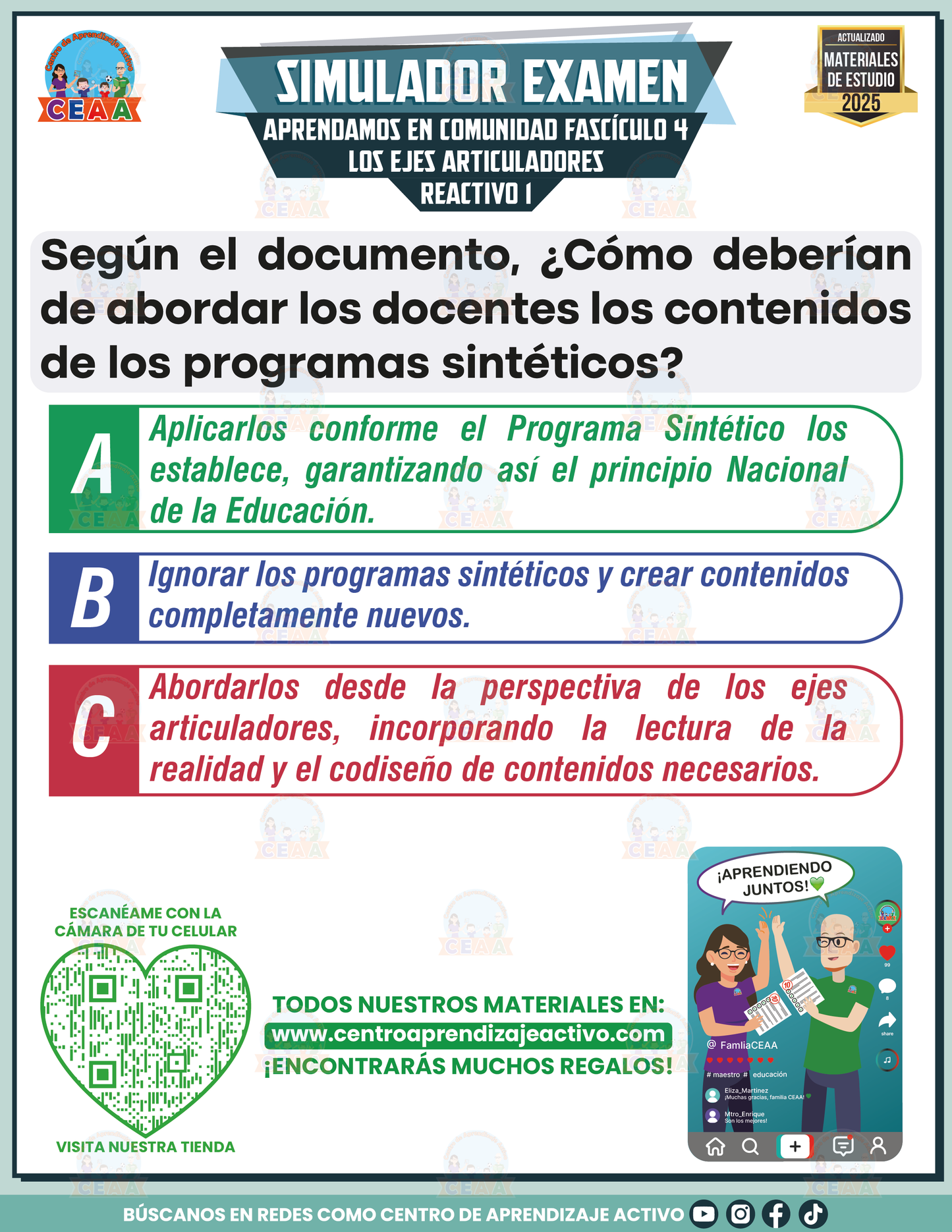 Simulador de examen Aprendamos en Comunidad Fascículo 4 Los Ejes Articuladores en PDF