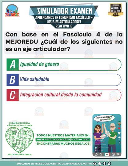 Simulador de examen Aprendamos en Comunidad Fascículo 4 Los Ejes Articuladores en PDF