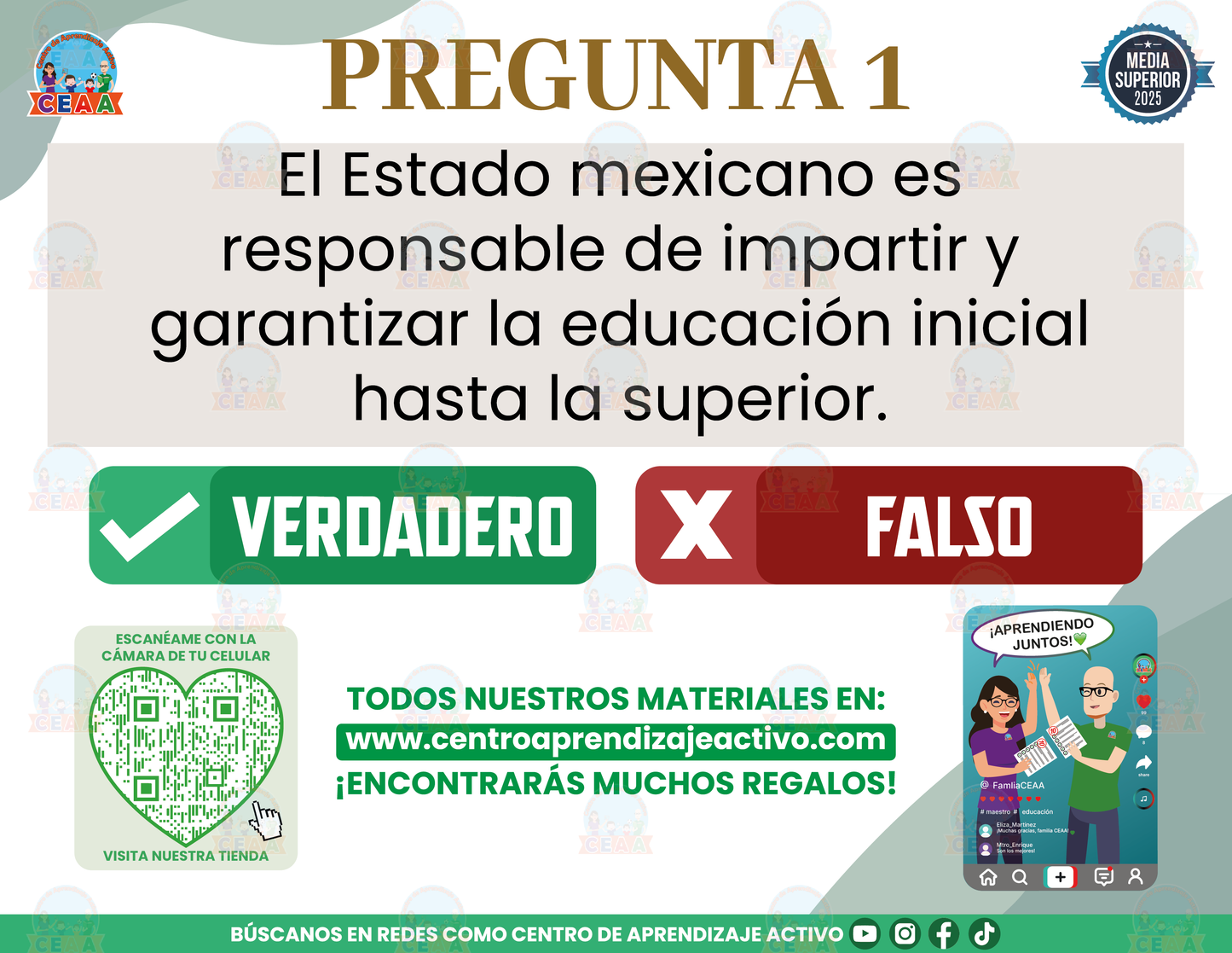 Cuadernillo de Estudio -  Artículo 3° Constitucional - Verdadero o Falso Media Superior