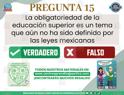 Cuadernillo de Estudio -  Artículo 3° Constitucional - Verdadero o Falso Media Superior