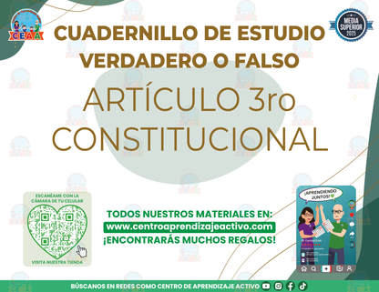 Cuadernillo de Estudio -  Artículo 3° Constitucional - Verdadero o Falso Media Superior