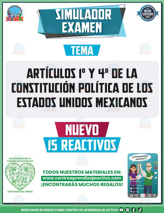 Simulador de Examen Artículos 1° y 4° de la Constitución Política de los Estados Unidos Mexicanos - Media Superior