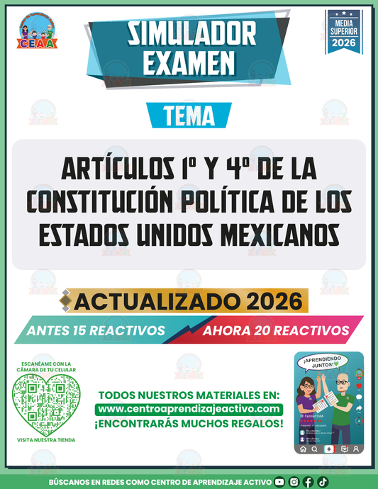 Simulador de Examen - ARTÍCULOS 1° Y 4° DE LA CONSTITUCIÓN POLÍTICA DE LOS ESTADOS UNIDOS MEXICANOS - Media Superior