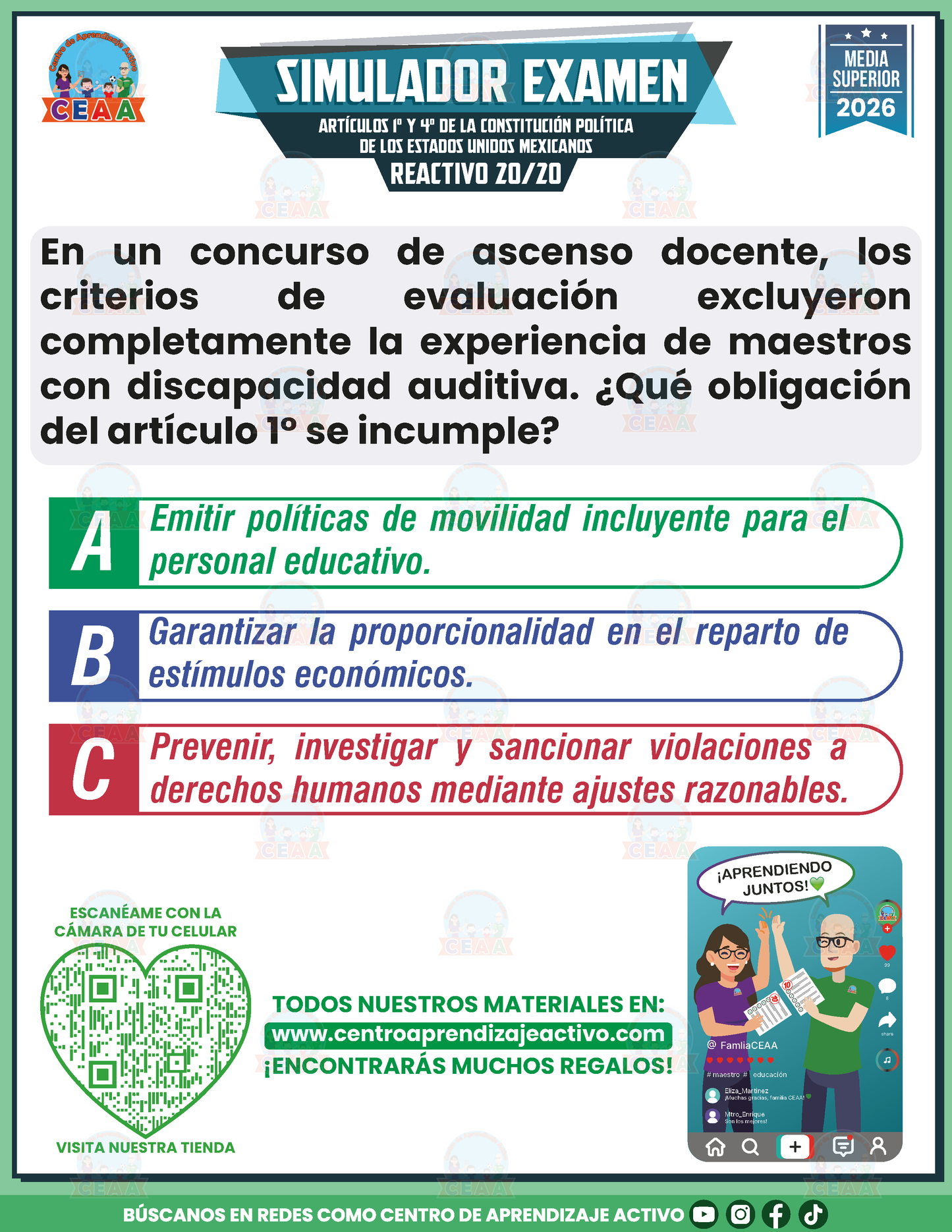 Simulador de Examen - ARTÍCULOS 1° Y 4° DE LA CONSTITUCIÓN POLÍTICA DE LOS ESTADOS UNIDOS MEXICANOS - Media Superior