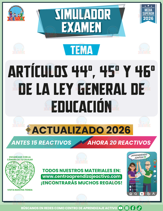 Simulador de Examen - ARTÍCULOS 44°, 45° Y 46° DE LA LEY GENERAL DE EDUCACIÓN - Media Superior