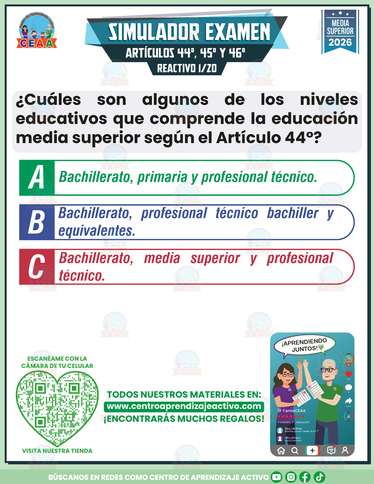 Simulador de Examen - ARTÍCULOS 44°, 45° Y 46° DE LA LEY GENERAL DE EDUCACIÓN - Media Superior