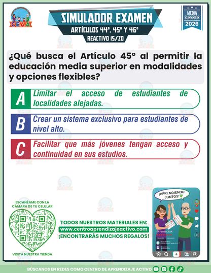 Simulador de Examen - ARTÍCULOS 44°, 45° Y 46° DE LA LEY GENERAL DE EDUCACIÓN - Media Superior