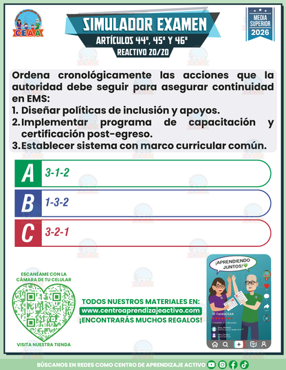 Simulador de Examen - ARTÍCULOS 44°, 45° Y 46° DE LA LEY GENERAL DE EDUCACIÓN - Media Superior