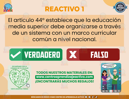 Cuadernillo de Estudio - Artículos 44°, 45° y 46° de la Ley General de Educación - Verdadero o Falso Media Superior