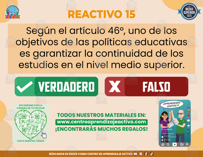 Cuadernillo de Estudio - Artículos 44°, 45° y 46° de la Ley General de Educación - Verdadero o Falso Media Superior