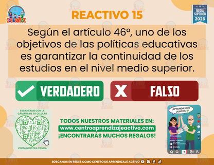 Cuadernillo de Estudio - ARTÍCULOS 44°, 45° Y 46° DE LA LEY GENERAL DE EDUCACIÓN - Verdadero o Falso - Media Superior