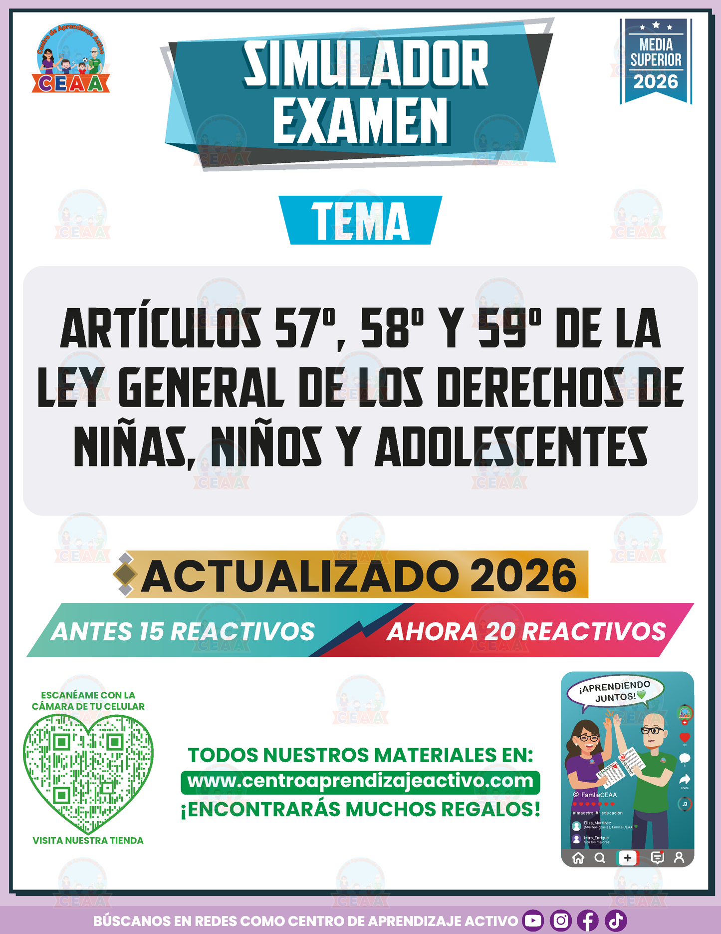 Simulador de Examen - ARTÍCULOS 57°, 58° Y 59° DE LA LEY GENERAL DE LOS DERECHOS DE NIÑAS, NIÑOS Y ADOLESCENTES - Media Superior