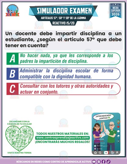 Simulador de Examen - ARTÍCULOS 57°, 58° Y 59° DE LA LEY GENERAL DE LOS DERECHOS DE NIÑAS, NIÑOS Y ADOLESCENTES - Media Superior