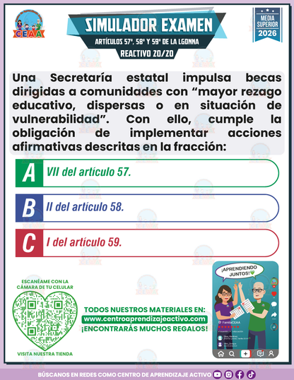Simulador de Examen - ARTÍCULOS 57°, 58° Y 59° DE LA LEY GENERAL DE LOS DERECHOS DE NIÑAS, NIÑOS Y ADOLESCENTES - Media Superior