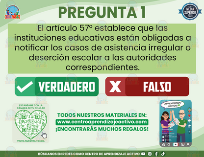 Cuadernillo de Estudio - Artículo 57°, 58° y 59° de la LGDNNA - Verdadero o Falso Media Superior