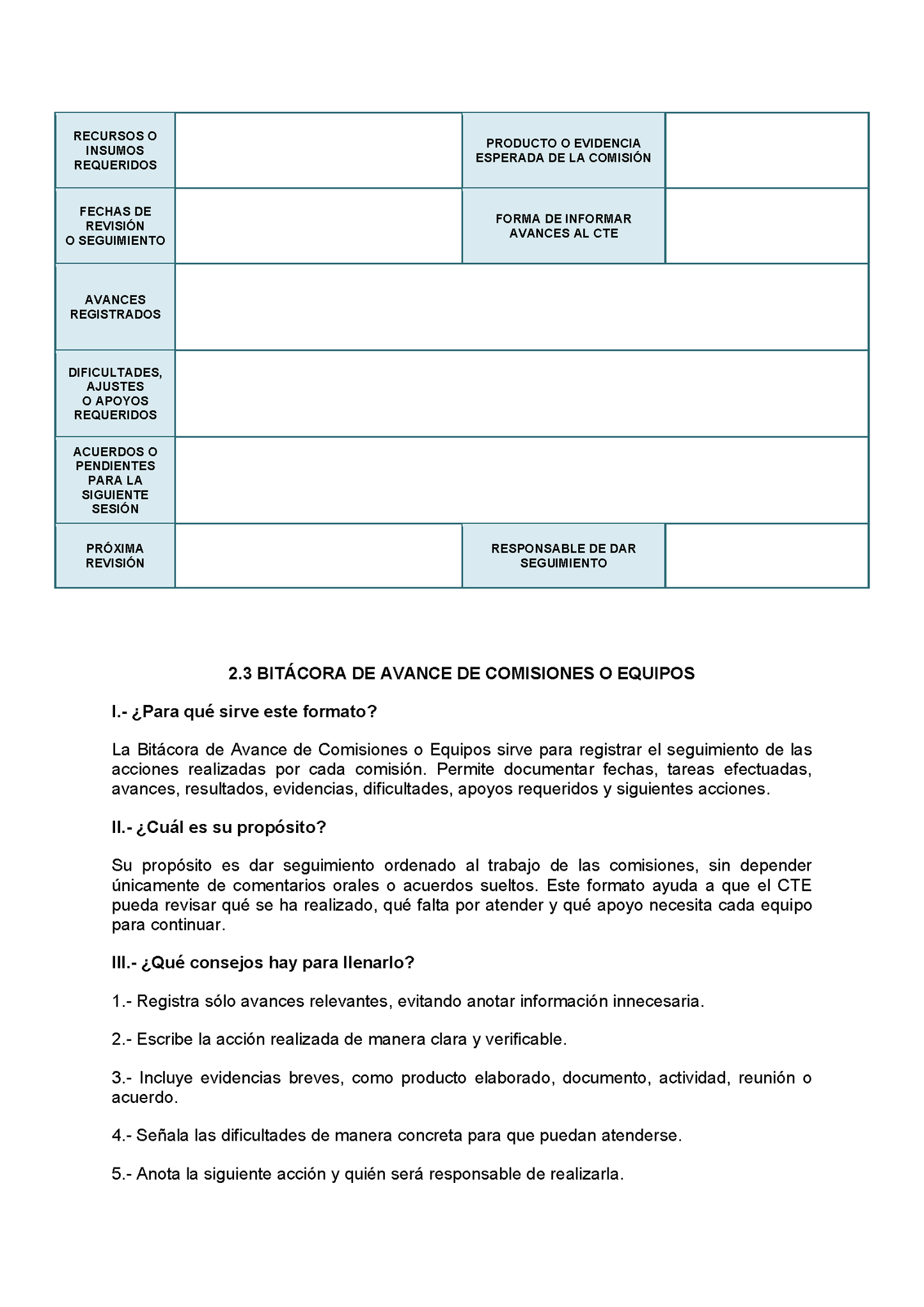 BITÁCORA PARA LA ORGANIZACIÓN Y SEGUIMIENTO DEL CONSEJO TÉCNICO ESCOLAR Editable en Word