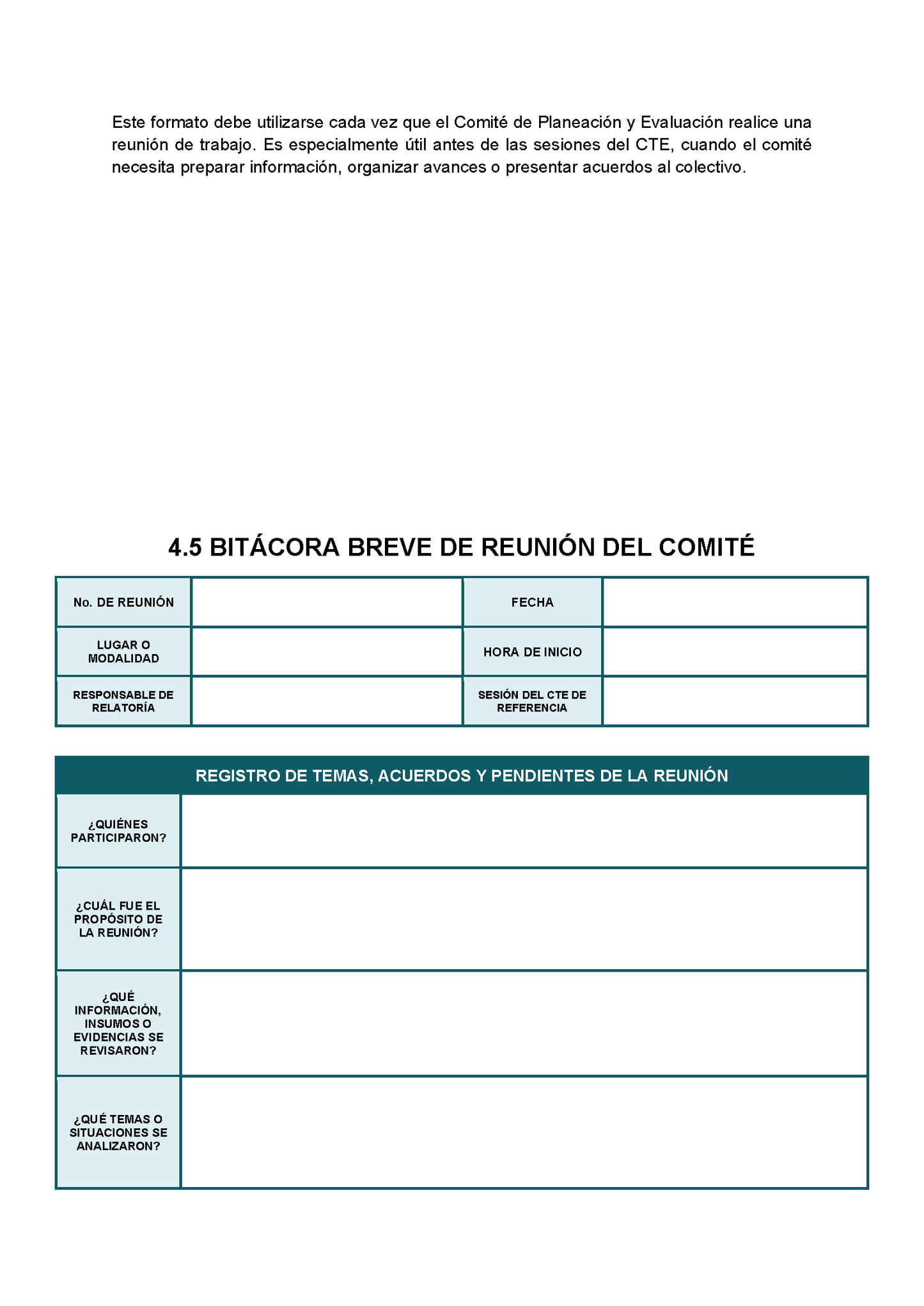 BITÁCORA PARA LA ORGANIZACIÓN Y SEGUIMIENTO DEL CONSEJO TÉCNICO ESCOLAR editable en Word
