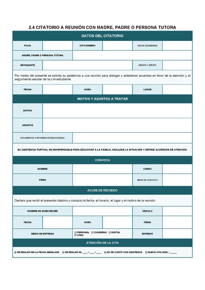 BITÁCORA PARA LA ORGANIZACIÓN Y SEGUIMIENTO PARA LA ATENCIÓN A MADRES Y PADRES DE FAMILIA Editable en Word