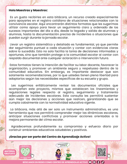 BITÁCORA PARA LA PREVENCIÓN, REGISTRO Y ATENCIÓN DE INCIDENCIAS Y ACOSO ESCOLAR en PDF Versión 3