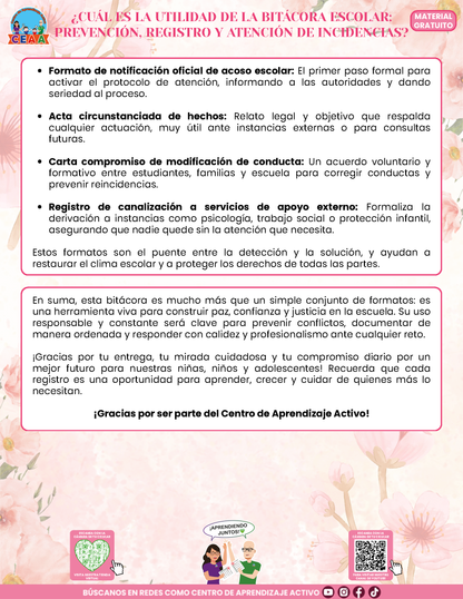 BITÁCORA PARA LA PREVENCIÓN, REGISTRO Y ATENCIÓN DE INCIDENCIAS Y ACOSO ESCOLAR en PDF Versión 3