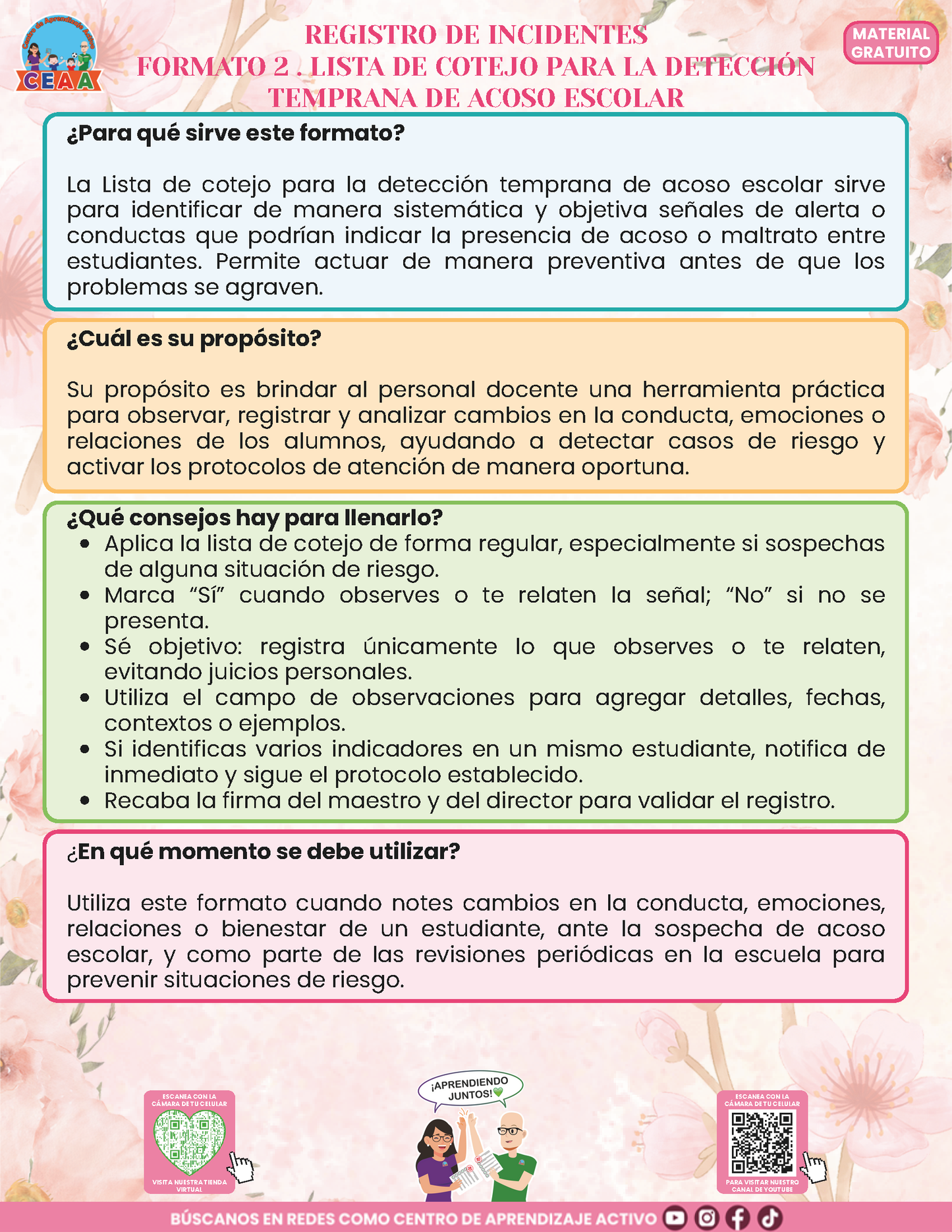 BITÁCORA PARA LA PREVENCIÓN, REGISTRO Y ATENCIÓN DE INCIDENCIAS Y ACOSO ESCOLAR en PDF Versión 3