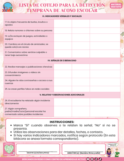 BITÁCORA PARA LA PREVENCIÓN, REGISTRO Y ATENCIÓN DE INCIDENCIAS Y ACOSO ESCOLAR en PDF Versión 3