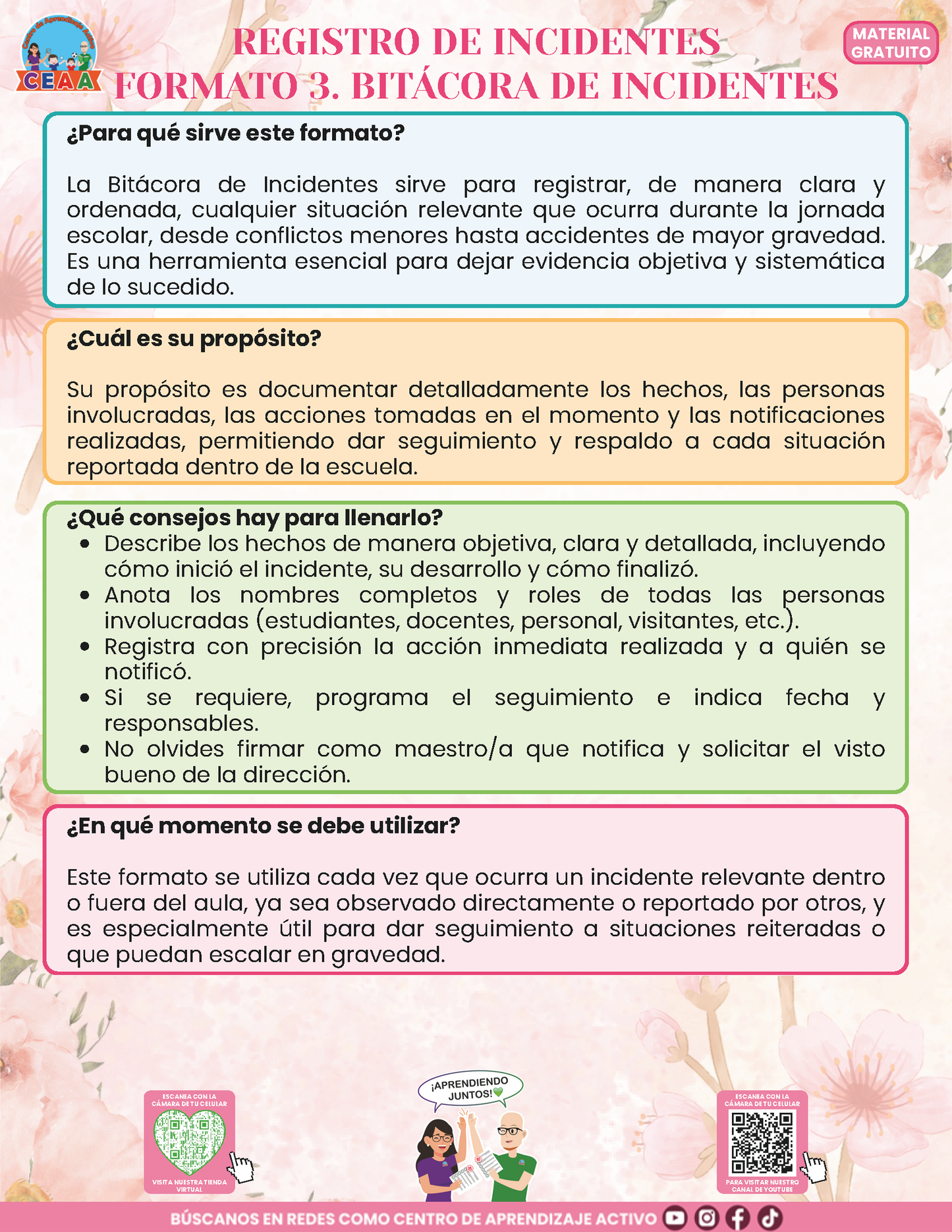 BITÁCORA PARA LA PREVENCIÓN, REGISTRO Y ATENCIÓN DE INCIDENCIAS Y ACOSO ESCOLAR en PDF Versión 3