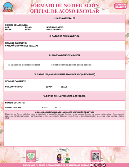 BITÁCORA PARA LA PREVENCIÓN, REGISTRO Y ATENCIÓN DE INCIDENCIAS Y ACOSO ESCOLAR en PDF Versión 3