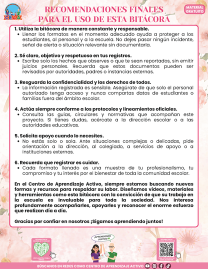 BITÁCORA PARA LA PREVENCIÓN, REGISTRO Y ATENCIÓN DE INCIDENCIAS Y ACOSO ESCOLAR en PDF Versión 3