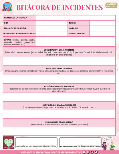 Bitácora Para la Prevención. Registro y Atención de Incidentes y Acoso Escolar Versión 4