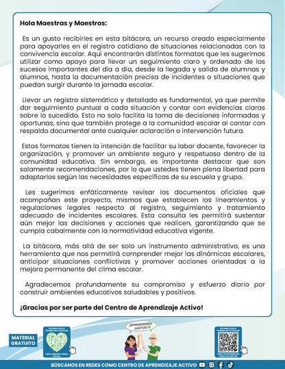 BITÁCORA PARA LA PREVENCIÓN, REGISTRO Y ATENCIÓN DE INCIDENCIAS Y ACOSO ESCOLAR en PDF Versión 2