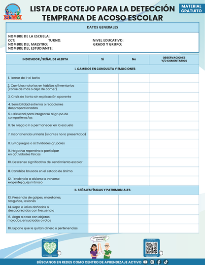BITÁCORA PARA LA PREVENCIÓN, REGISTRO Y ATENCIÓN DE INCIDENCIAS Y ACOSO ESCOLAR en PDF Versión 2