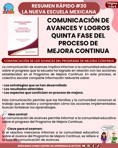 Resumen Rápido #30: COMUNICACIÓN DE AVANCES Y LOGROS QUINTA FASE DEL PROCESO DE MEJORA CONTINUA