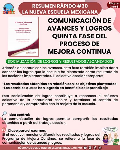 Resumen Rápido #30: COMUNICACIÓN DE AVANCES Y LOGROS QUINTA FASE DEL PROCESO DE MEJORA CONTINUA