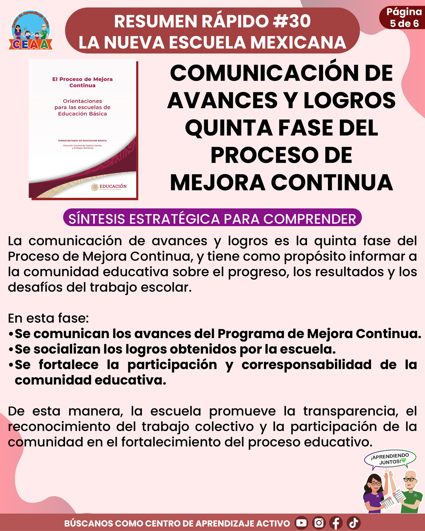 Resumen Rápido #30: COMUNICACIÓN DE AVANCES Y LOGROS QUINTA FASE DEL PROCESO DE MEJORA CONTINUA