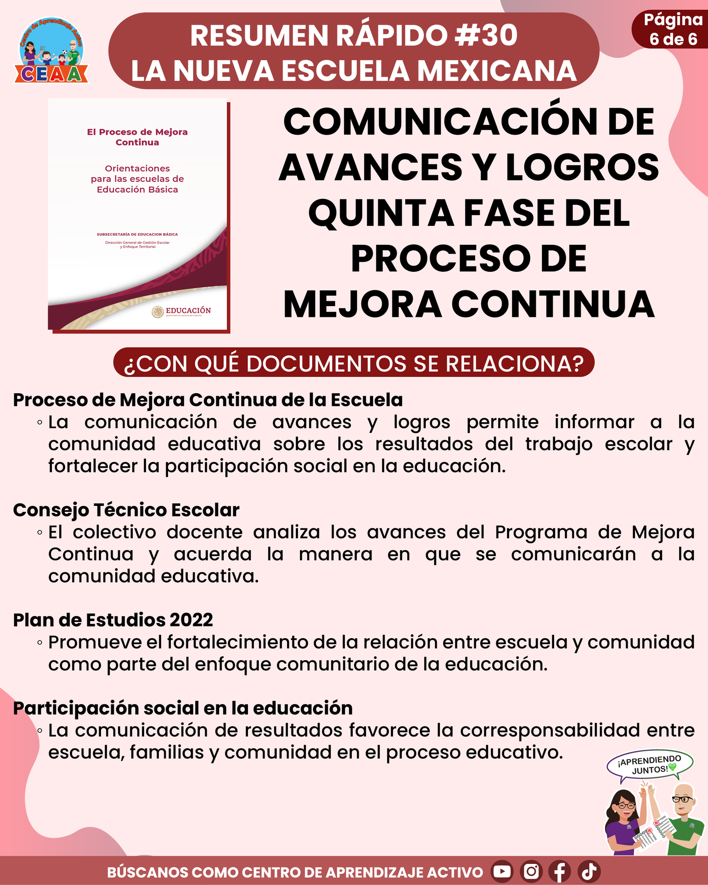 Resumen Rápido #30: COMUNICACIÓN DE AVANCES Y LOGROS QUINTA FASE DEL PROCESO DE MEJORA CONTINUA