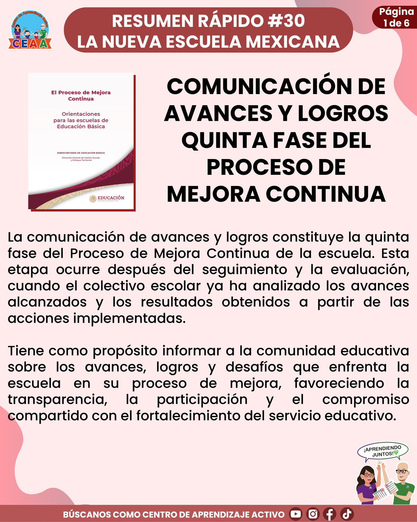 Resumen Rápido #30: COMUNICACIÓN DE AVANCES Y LOGROS QUINTA FASE DEL PROCESO DE MEJORA CONTINUA