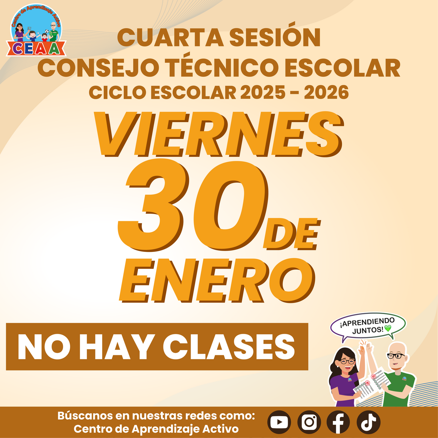 Aviso No Hay Clases por CTE Enero 2026