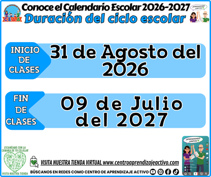 Conoce El Calendario Escolar Ciclo 2026 - 2027