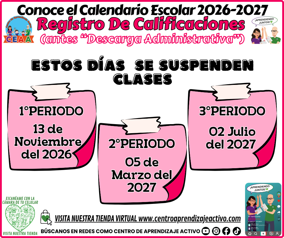 Conoce El Calendario Escolar Ciclo 2026 - 2027